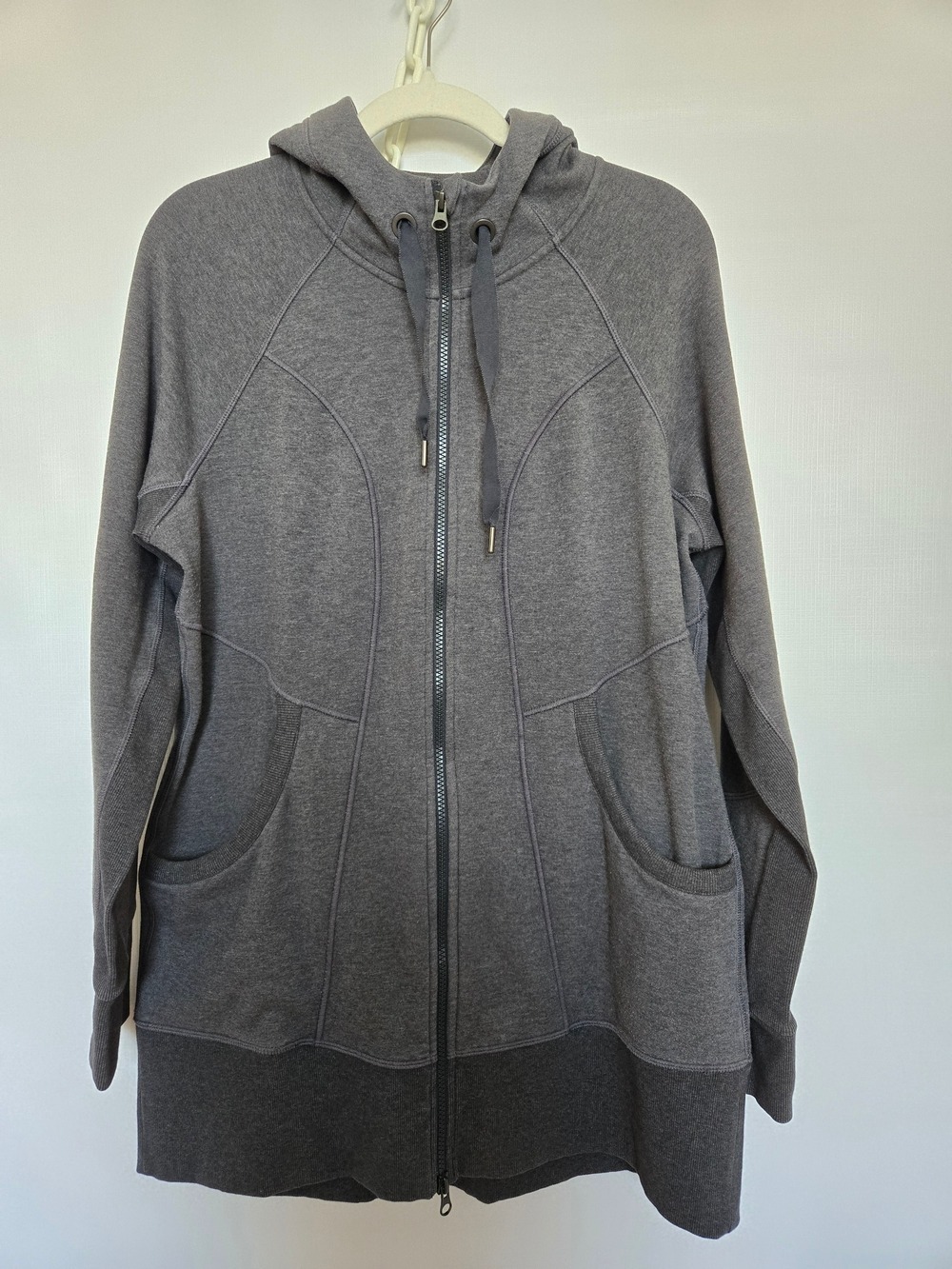 ATHLETA 'CYA STRONGER' HOODED JACKET ZIPPER FRONT FLEECE LINING GRAY SZ XL